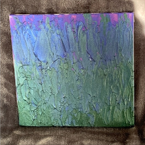 “Lavender I” 8x8 canvas board with purple, blue and green iridescent acrylics - Picture 5 of 5